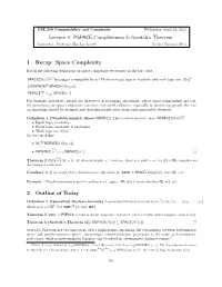 PSPACE-Completeness & Savitch's Theorem 1 Recap