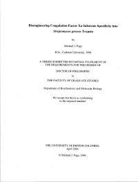 Bioengineering Coagulation Factor Xa Substrate Specificity Into