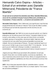 Hernando Calvo Ospina - Articles - Extrait Dʼun Entretien Avec Danielle Mitterrand, Présidente De “France Libertés”