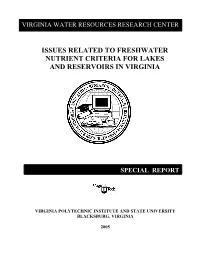 Issues Related to Freshwater Nutrient Criteria for Lakes and Reservoirs in Virginia