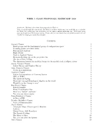 WEEK 5 CLASS PROPOSALS, MATHCAMP 2018 Contents