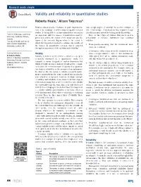 Validity and Reliability in Quantitative Studies Evid Based Nurs: First Published As 10.1136/Eb-2015-102129 on 15 May 2015