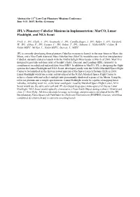 JPL's Planetary Cubesat Missions in Implementation: Marco, Lunar