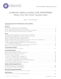 Summary Benchmarks for Preferred Practice Pattern® Guidelines