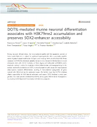 DOT1L-Mediated Murine Neuronal Differentiation Associates with H3k79me2 Accumulation and Preserves SOX2-Enhancer Accessibility