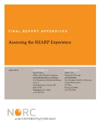 FINAL REPORT APPENDICES -- Assessing the SHARP Experience