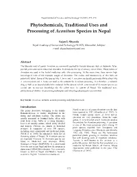 Phytochemicals, Traditional Uses and Processing of Aconitum Species in Nepal