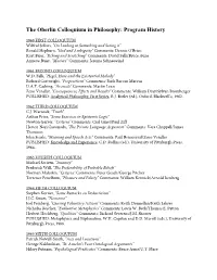 The Oberlin Colloquium in Philosophy: Program History