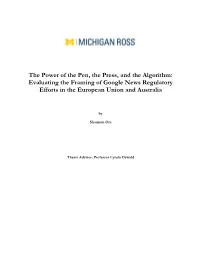 Evaluating the Framing of Google News Regulatory Efforts in the European Union and Australia