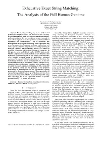 Exhaustive Exact String Matching: the Analysis of the Full Human Genome