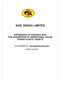 Expression of Interest (Eoi) for Acquisition of Operational Solar Power Plants / Assets