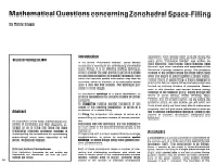Mathematical Questions Concerning Zonohwlral Space-Filling by Henry Crapo