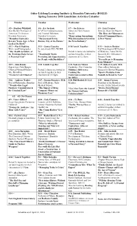 Osher Lifelong Learning Institute @ Brandeis University (BOLLI) Spring Semester 2018 Lunchtime Activities Calendar