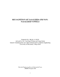 Recognition of Nasalized and Non- Nasalized Vowels