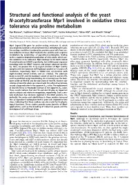 Structural and Functional Analysis of the Yeast N-Acetyltransferase Mpr1 Involved in Oxidative Stress Tolerance Via Proline Metabolism
