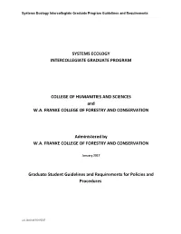Systems Ecology Intercollegiate Graduate Program Guidelines and Requirements