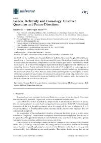 General Relativity and Cosmology: Unsolved Questions and Future Directions