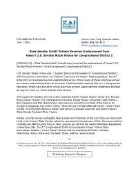 State Senator Kaiali'i Kahele Receives Endorsement From