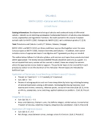 SYLLABUS MATH 12012 –Calculus with Precalculus II
