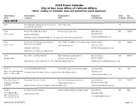 2018 Event Calendar City of San Jose Office of Cultural Affairs (Note: Listing on Calendar Does Not Guarantee Event Approval)