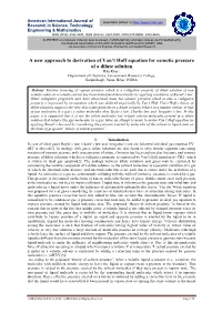 A New Approach to Derivation of Van't Hoff Equation for Osmotic Pressure of a Dilute Solution