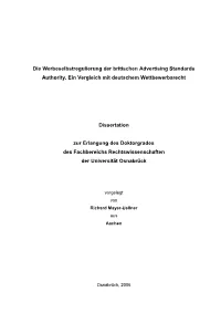 Die Werbeselbstregulierung Der Britischen Advertising Standards Authority