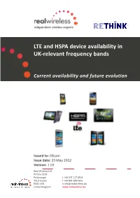 LTE and HSPA Device Availability in UK-Relevant Frequency Bands