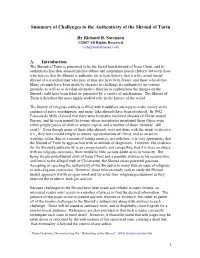 Summary of Challenges to the Authenticity of the Shroud of Turin