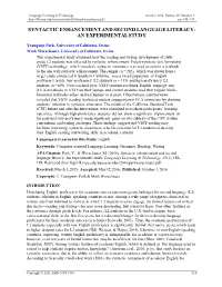 Syntactic Enhancement and Second Language Literacy: an Experimental Study