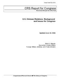 U.S.-Vietnam Relations: Background and Issues for Congress