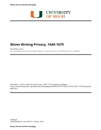 Wives Writing Privacy, 1640-1670