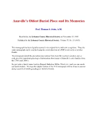 Annville's Oldest Burial Place and Its Memories