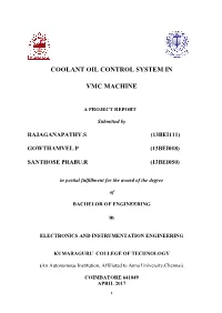 COOLANT OIL CONTROL SYSTEM in VMC MACHINE ”Is the Bonafide Work Of