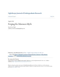 Forging the Mormon Myth Maryanne Hafen Oglethorpe University, Shafen@Oglethorpe.Edu