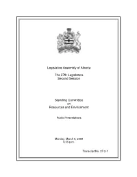 Legislative Assembly of Alberta the 27Th Legislature Second Session