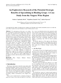 An Exploratory Research of the Potential Strategic Benefits of Specialising in Riesling Grape: a Case Study from the Niagara Wine Region