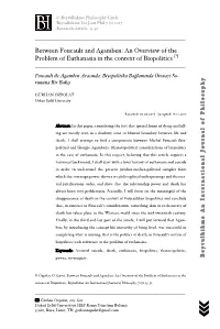 Between Foucault and Agamben: an Overview of the Problem of Euthanasia in the Context of Biopolitics [*] ______