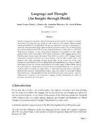 Language and Thought (An Insight Through Hindi)