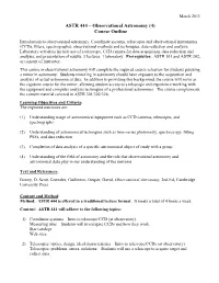 ASTR 444 – Observational Astronomy (4) Course Outline