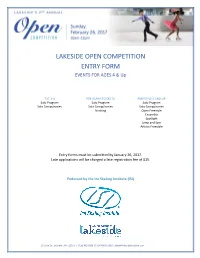 LAKESIDE OPEN COMPETITION ENTRY FORM EVENTS for AGES 4 & Up