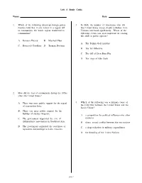 Unit 6 Study Guide Name: Date: 1. Which of the Following American