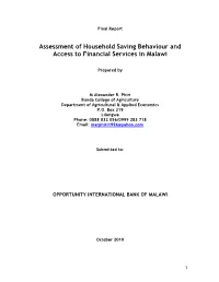 Assessment of Household Saving Behaviour and Access to Financial Services in Malawi