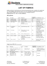 List of Fabrics