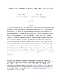 Optimal Team Composition: Diversity to Foster Implicit Team Incentives