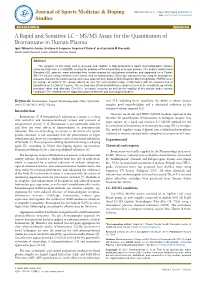 A Rapid and Sensitive LC–MS/MS Assay for the Quantitation Of
