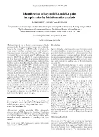 Identification of Key Mirna‑Mrna Pairs in Septic Mice by Bioinformatics Analysis