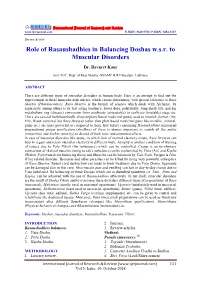 Role of Rasaushadhies in Balancing Doshas W.S.R. to Muscular Disorders
