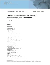 The Criminal Indictment: Fatal Defect, Fatal Variance, and Amendment