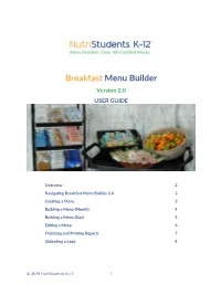 Breakfast Menu Builder Version 2.0 USER GUIDE