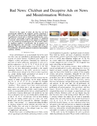 Clickbait and Deceptive Ads on News and Misinformation Websites